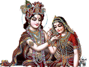 Divine Couple Krishna Radha Artwork PNG Image