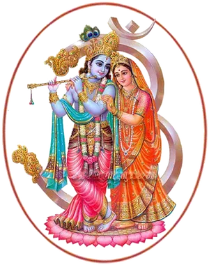 Divine Couple Radha Krishna Traditional Art PNG Image