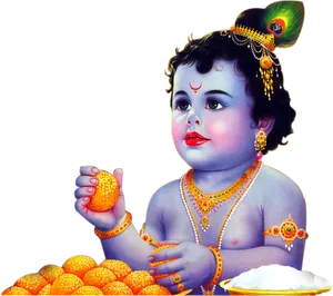 Divine Infant Krishna With Laddus PNG Image