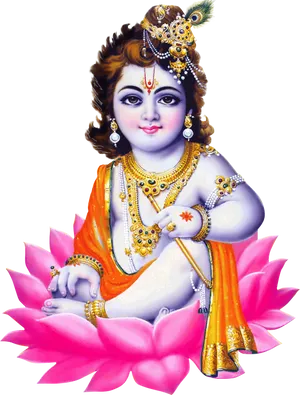 Divine Infant Krishnaon Lotus PNG Image