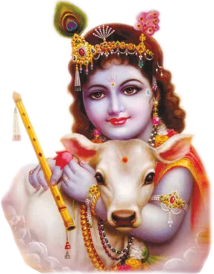 Divine_ Krishna_with_ Cow PNG Image