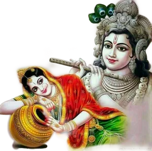 Divine_ Radha_ Krishna_ Flute_ Play PNG Image