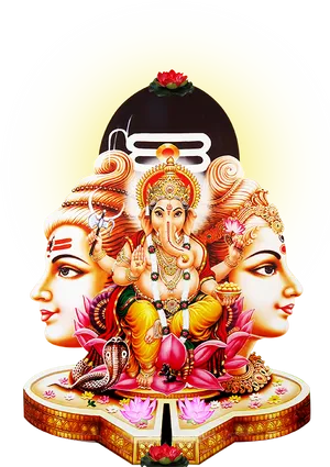 Divine_ Triad_ Ganesh_ Shiva_ Parvati_ Artwork PNG Image