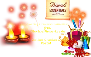 Diwali Fireworksand Diya Display PNG Image