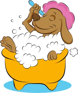 Dog Enjoying Bubble Bath Illustration PNG Image