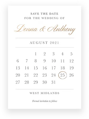 Donnaand Anthony Wedding Savethe Date August2021 PNG Image