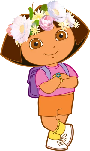 Dora Flower Crown Character Illustration PNG Image