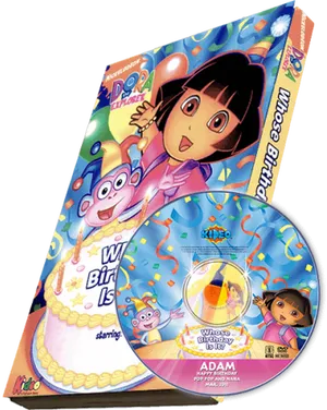 Dora The Explorer Birthday D V D Coverand Disc PNG Image