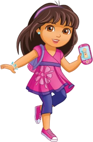 Dora The Explorer Holding Phone PNG Image