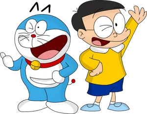 Doraemon_and_ Nobita_ Cheerful_ Moments PNG Image