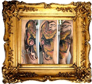 Dragon Tattoo Arm Reflectionin Ornate Frame PNG Image