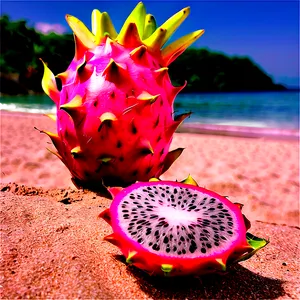 Dragonfruit On Beach Setting Png Tbc PNG Image