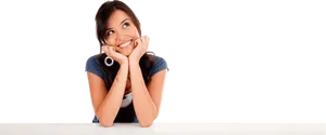 Dreamy Smile Girl_ Black Background PNG Image