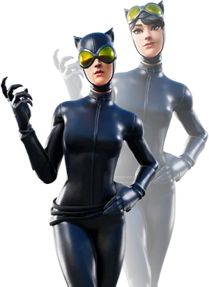 Dual Catwoman Pose PNG Image