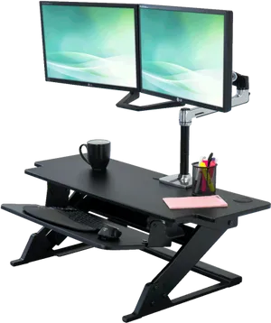 Dual Monitor Setup Standing Desk PNG Image