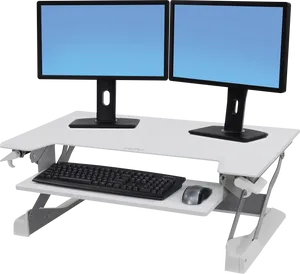 Dual Monitor Standing Desk Setup PNG Image