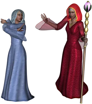 Dual Sorceresses Fantasy Art PNG Image