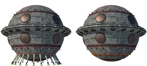 Dual Spherical Spaceships Design PNG Image