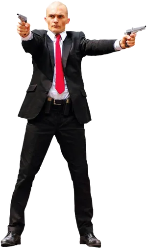 Dual Wielding Hitman Action Pose PNG Image