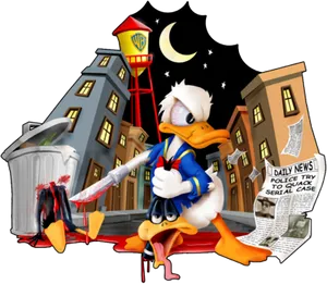 Duck Detective Cartoon Scene PNG Image