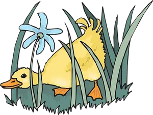 Duckling_ Hiding_ Among_ Reeds PNG Image