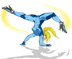 Dynamic Blonde Heroine Kick PNG Image