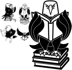 Eagle_ Reading_ Books_ Vector_ Illustration_ Set PNG Image