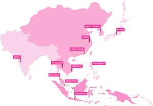 East Asia Map Pink Highlighted Countries PNG Image