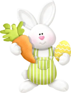 Easter Bunny Cartoon Holding Carrotand Egg PNG Image