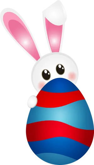 Easter Bunny Hiding Behind Egg PNG Image