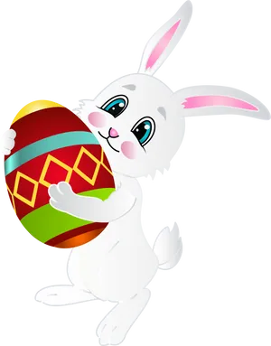 Easter Bunny Holding Decorated Egg PNG Image