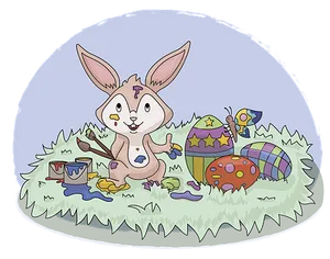 Easter Bunny Painting Eggs PNG Image