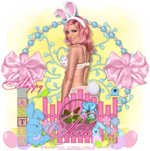 Easter Bunny Themed Pinup Girl PNG Image