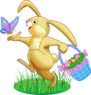 Easter Bunnywith Basketand Butterfly PNG Image