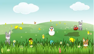 Easter Celebration Cartoon Scene PNG Image