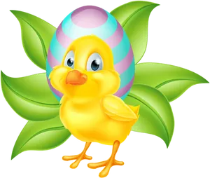 Easter Chick With Decorated Egg PNG Image