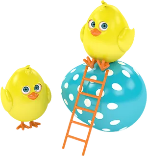 Easter Chicks Climbing Egg PNG Image