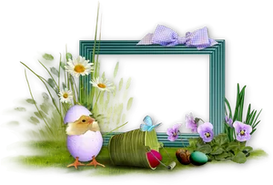 Easter Framewith Chickand Flowers.png PNG Image