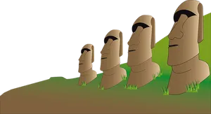 Easter Island Moai Statues Illustration PNG Image