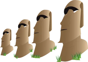 Easter Island Moai Statues Vector PNG Image