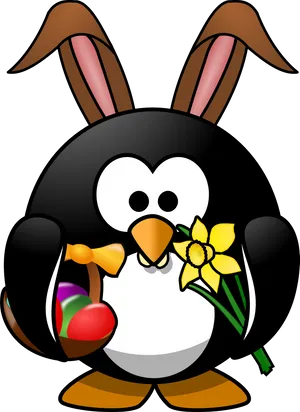 Easter Penguin Cartoon Bunny Ears PNG Image