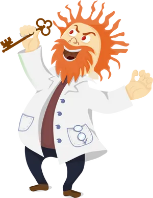 Eccentric Animated Scientist Illustration PNG Image