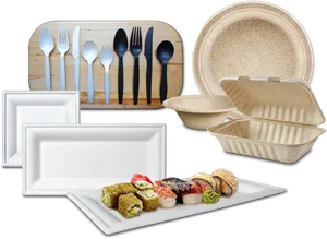 Eco Friendly Dinnerwareand Cutlery Set PNG Image