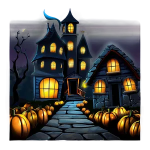 Eerie Halloween Cartoon Town Png Qoq35 PNG Image