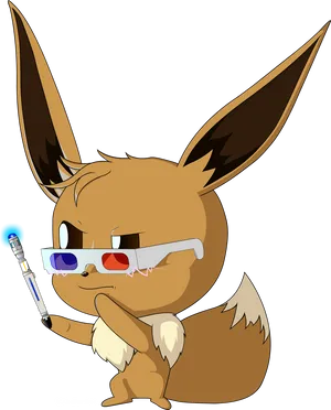 Eevee_with_3 D_ Glasses_and_ Lightsaber.png PNG Image