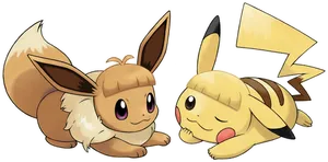 Eeveeand Pikachu Friends Illustration PNG Image