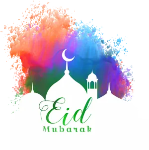 Eid Mubarak Colorful Celebration PNG Image