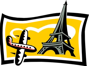 Eiffel Towerand Airplane Illustration PNG Image