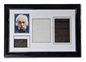 Einstein Portraitand Manuscript Display PNG Image