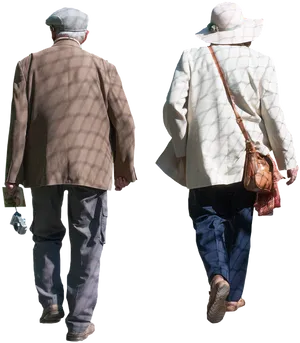 Elderly Couple Walking Together PNG Image